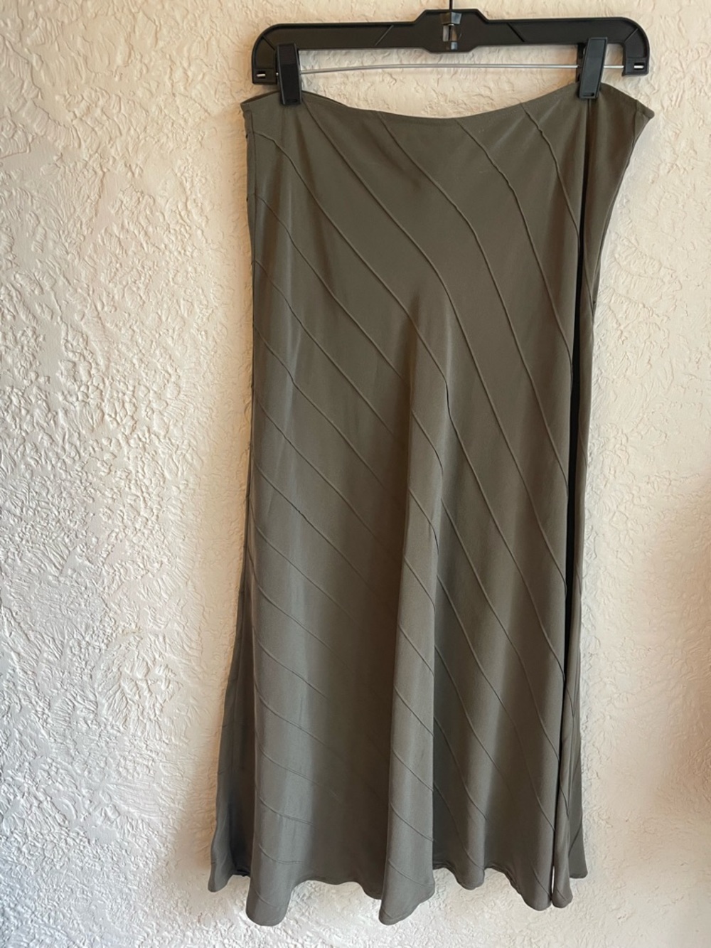 J. Jill New Olive-Tone Teak Silk Midi Skirt with Diagonal Seams